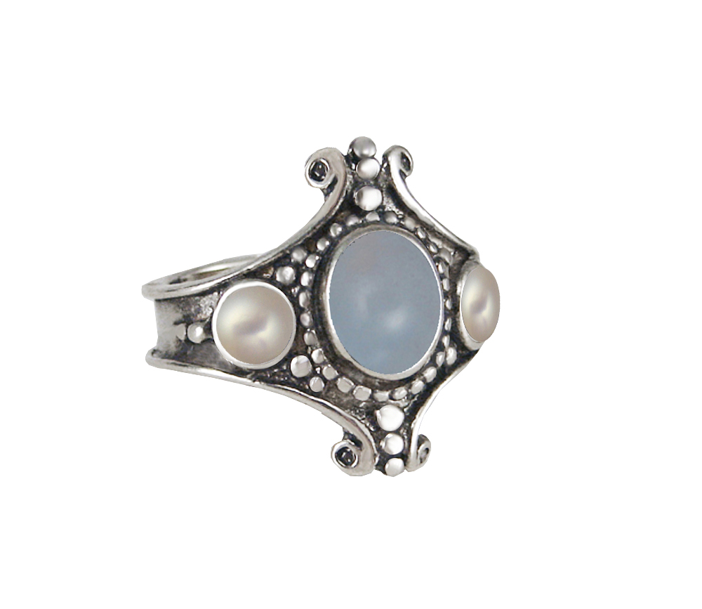 Sterling Silver Imperial Ring With Chalcedony And Cultured Freshwater Pearl Size 9